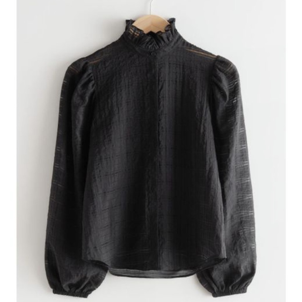 & Other Stories Women's Black Textured Frill Collar Blouse